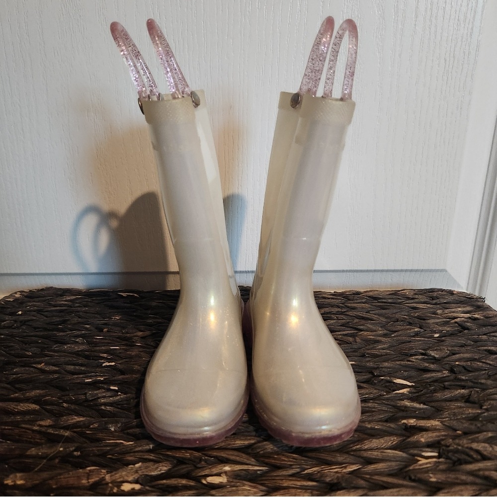 Western Chief White‎ Glitter Pearl Light Up Purple Rain Boots Coastal Cowgirl 6